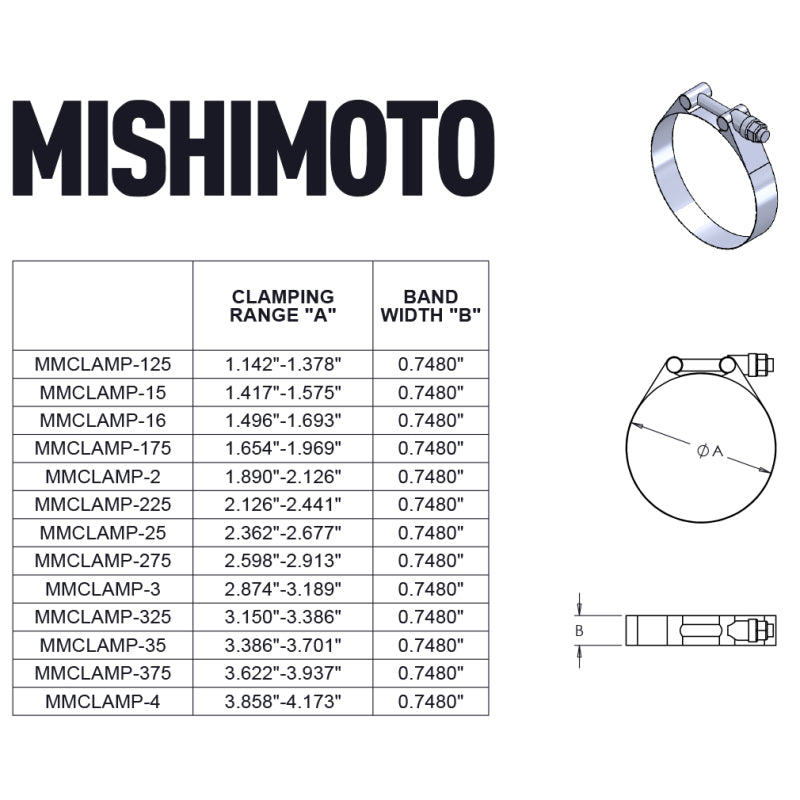 Mishimoto 3 Inch Stainless Steel T-Bolt Clamps