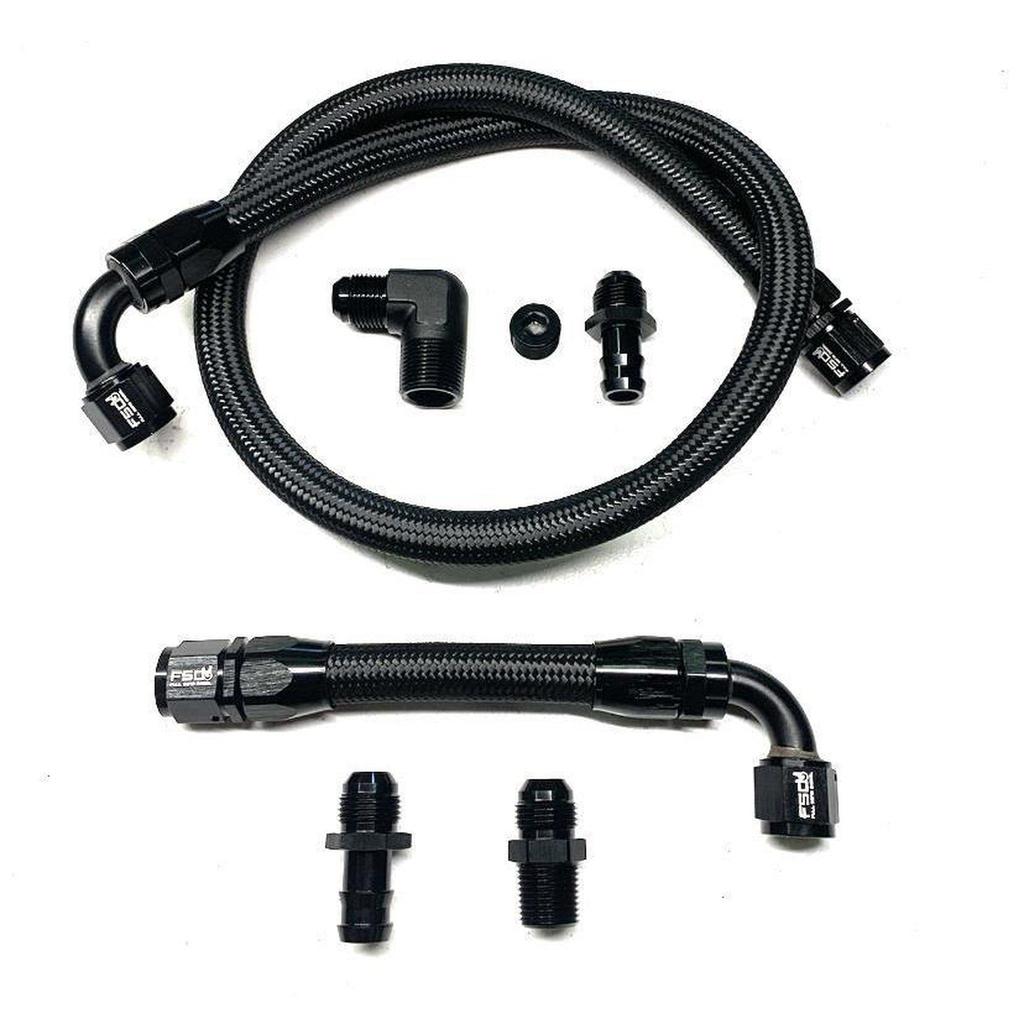 98.5-02 Dodge Cummins Heater hose Kit Black Braided Full Send Diesel