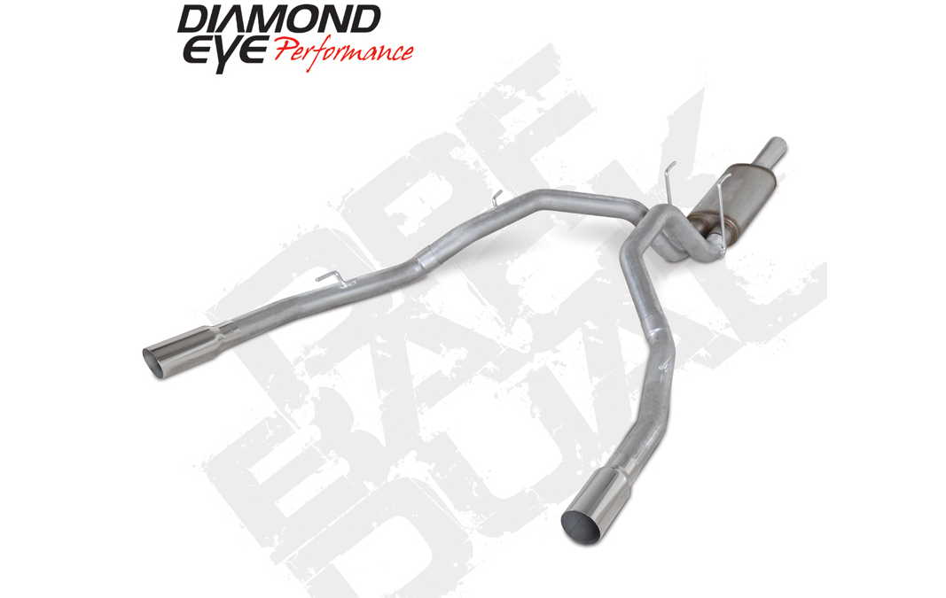 DPF Back Exhaust For 2014 Ram 1500 3.0L Eco-Diesel 3 Inch Single In Dual Out Split Rear Aluminized Diamond Eye