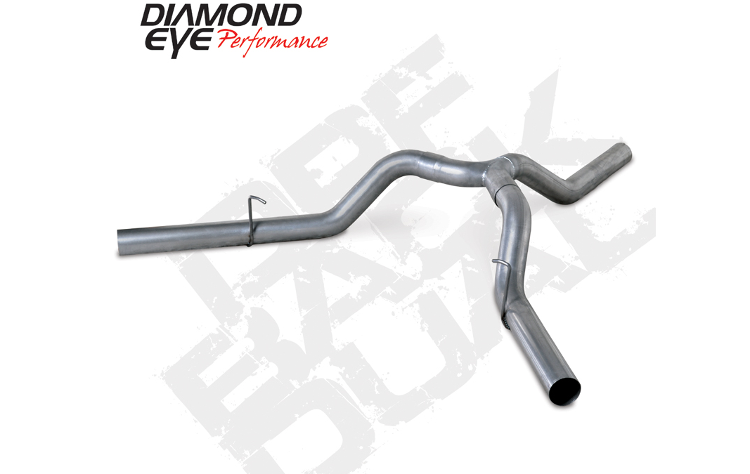 RAM Exhaust Dual Split Rear 2014 RAM 2500 CC Short Box 4 Door 4 Inch DPF Back Dual Stainless Diamond Eye