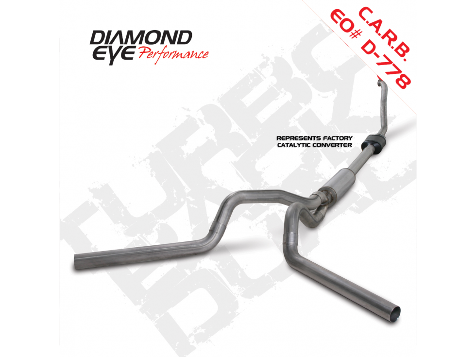 Turbo Back Exhaust 94-97.5 F250/F350 4 inch Single In/Out Out Split Rear/Side With Muffler Stainless Diamond Eye