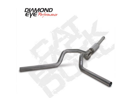 Cat Back Exhaust 94-97.5 F250/F350 4 inch Single In/Out Split Rear/Side With Muffler Stainless Diamond Eye