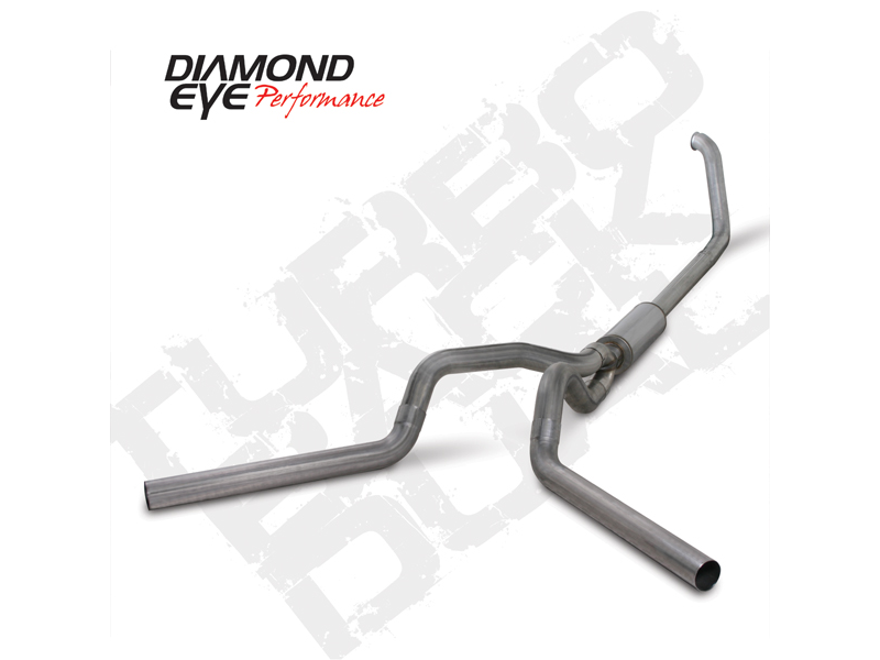 Turbo Back Exhaust 99-03.5 F250/F350 4 inch Single In/Out Split Rear/Side W/ Muffler Stainless Diamond Eye