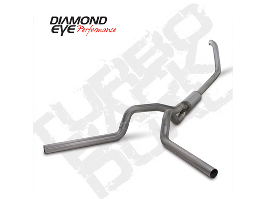 Turbo Back Exhaust 99-03.5 F250/F350 4 inch Single In/Out Split Rear/Side W/ Muffler Stainless Diamond Eye